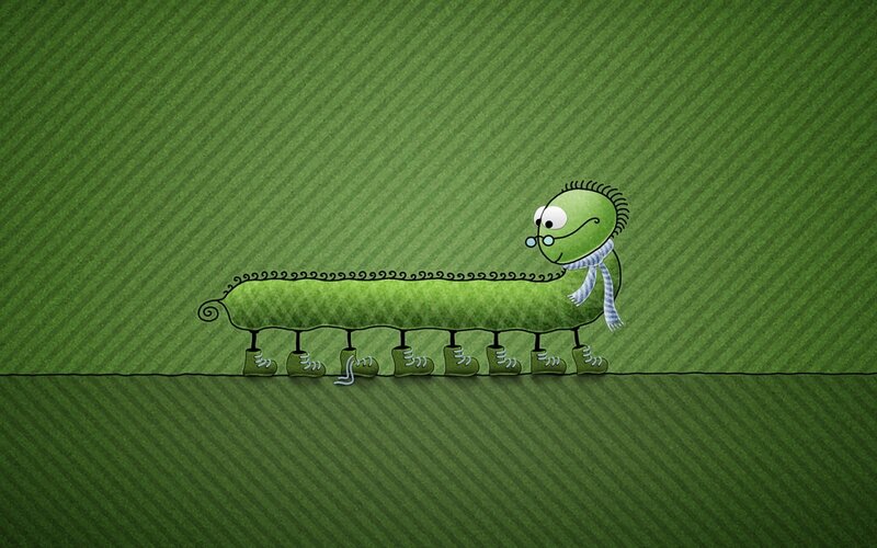 green caterpillar with boots