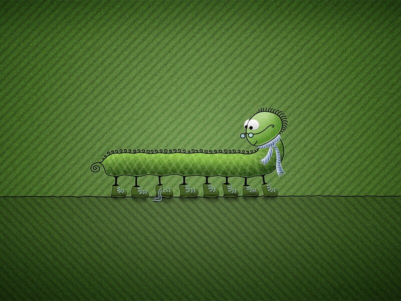 green caterpillar with boots
