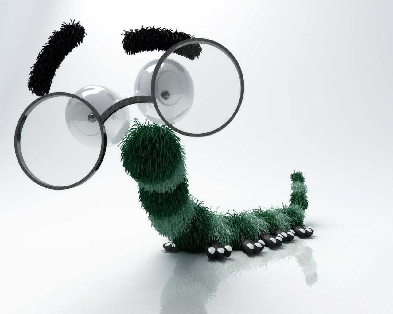 green caterpillar with glasses