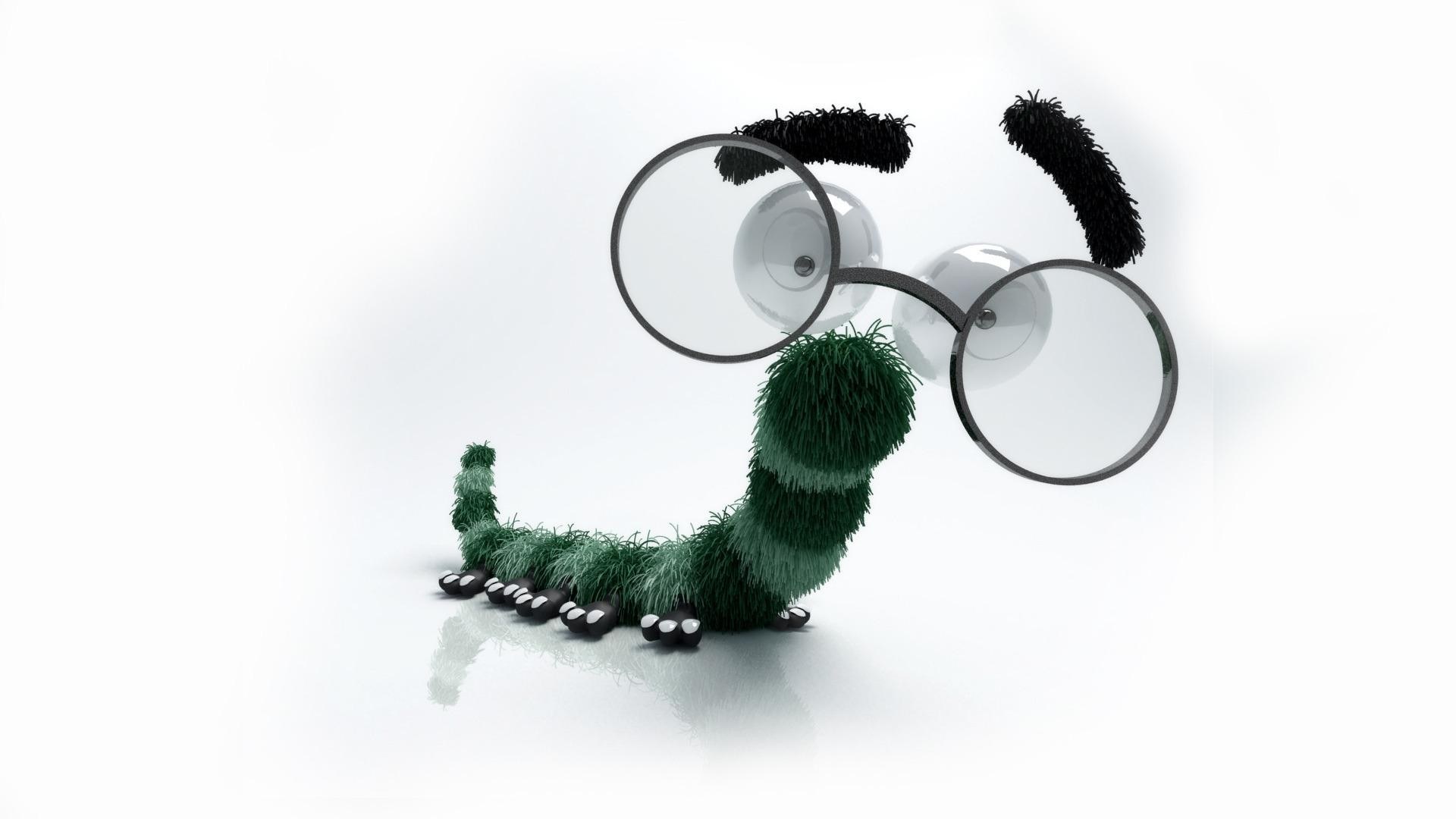 green caterpillar with glasses