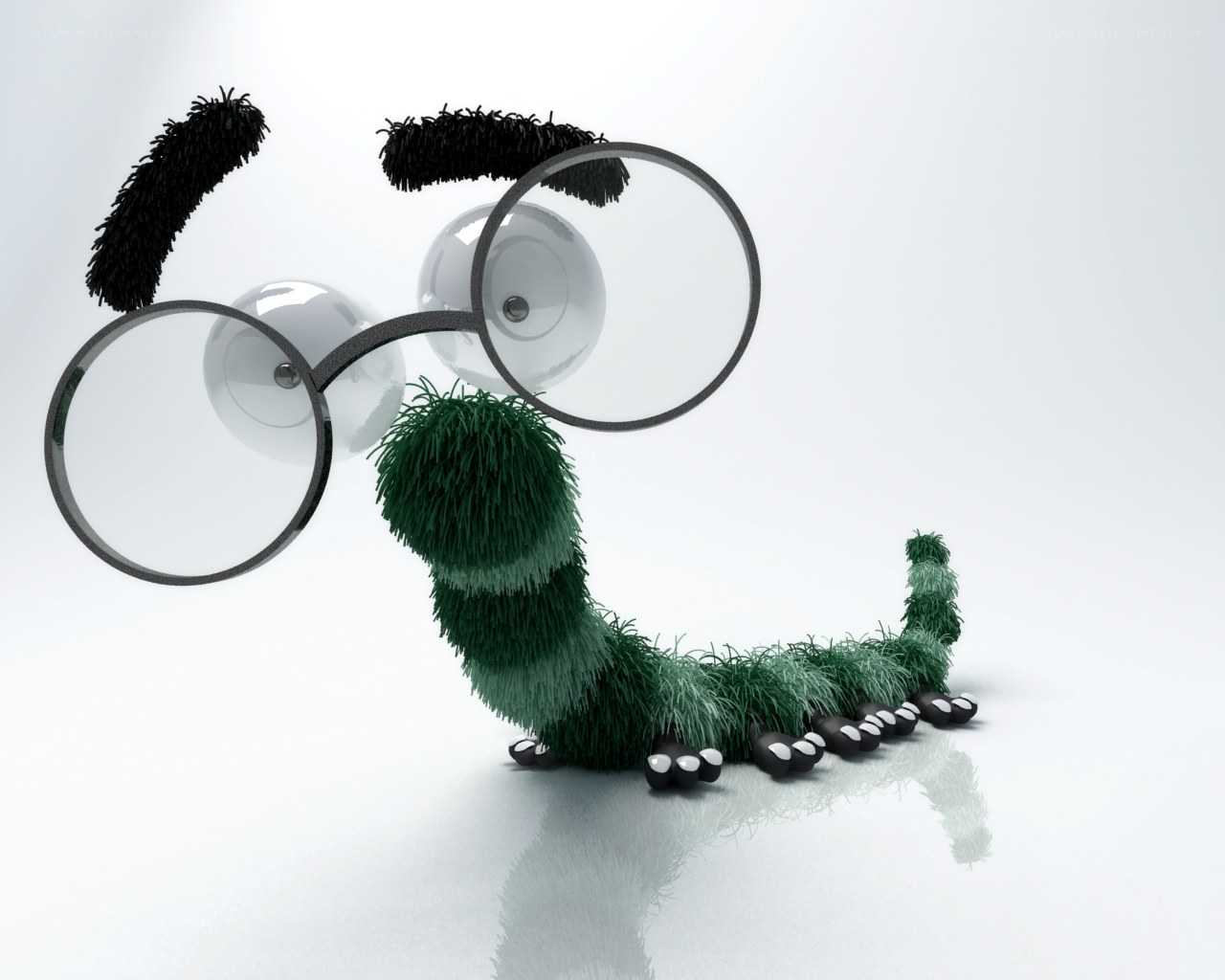 green caterpillar with glasses