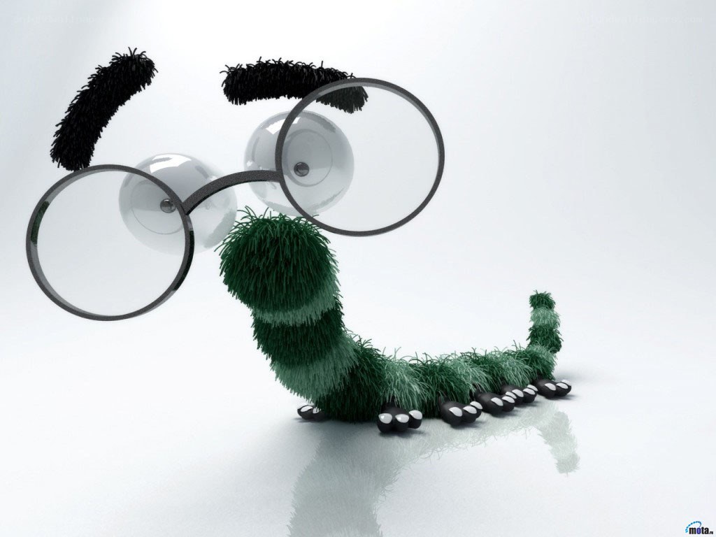 green caterpillar with glasses