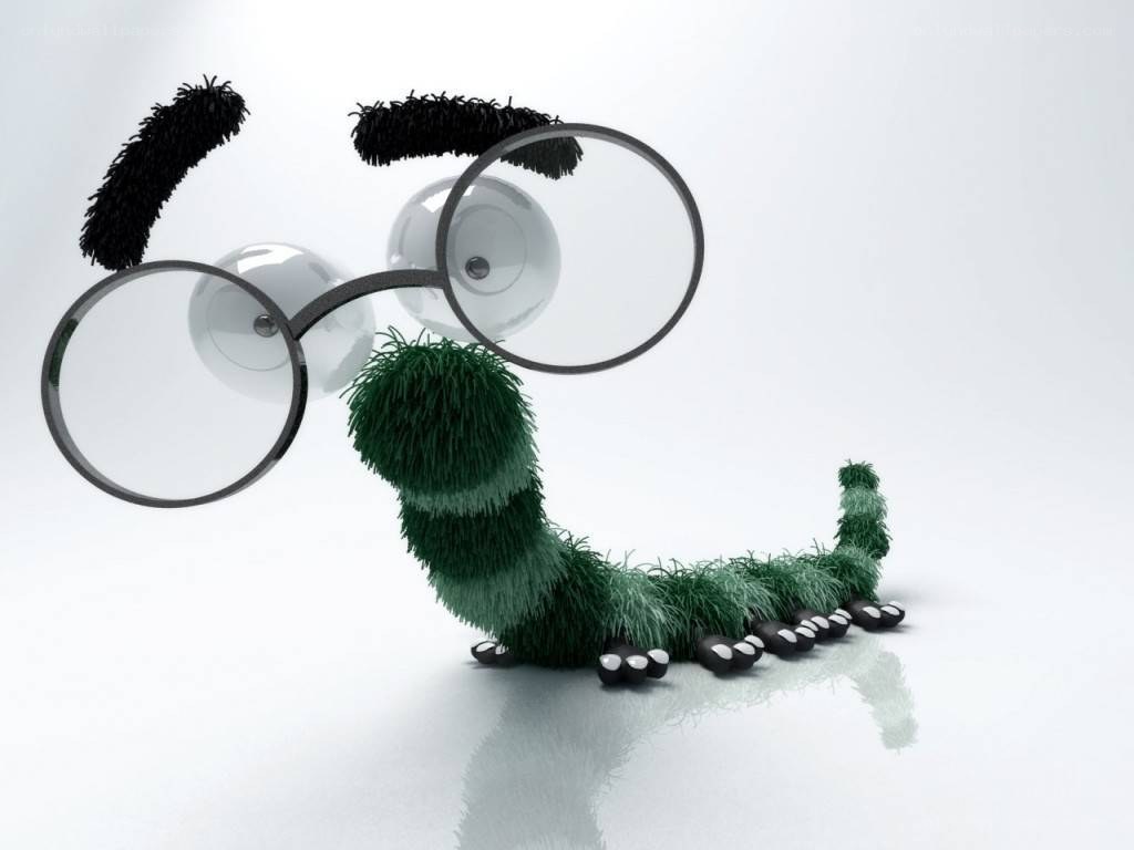 green caterpillar with glasses