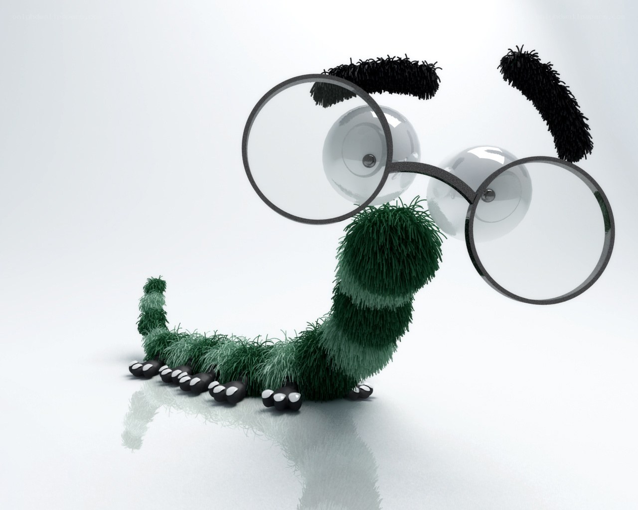 green caterpillar with glasses