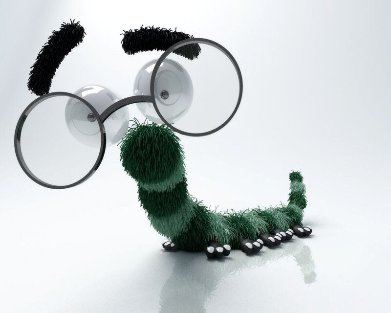 Green Caterpillar with Glasses — Whimsical, 3d Render