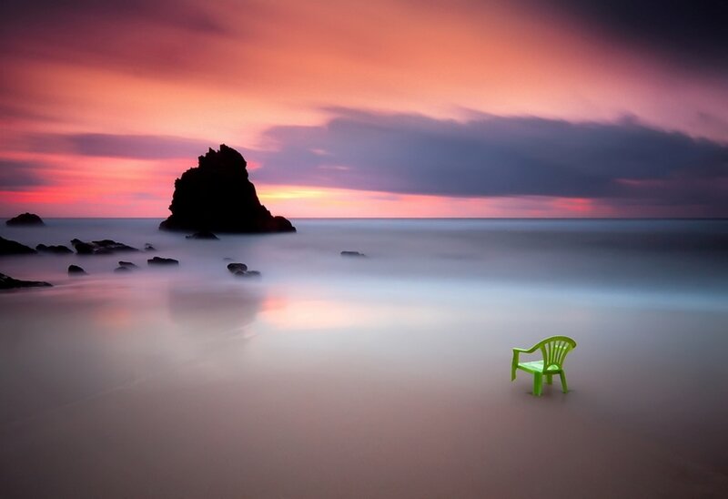 Green Chair on Beach