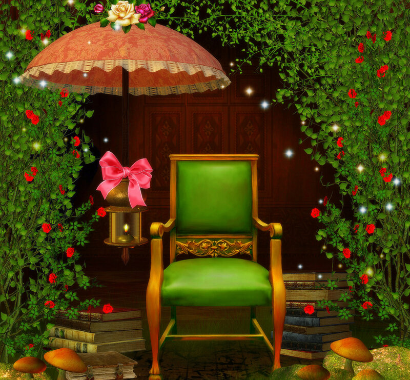 Green Chair under Umbrella