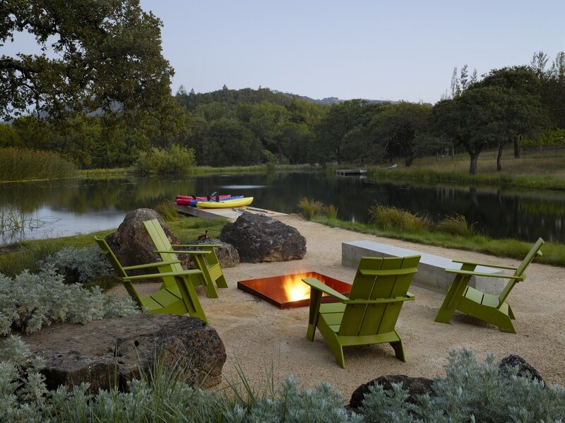 Green Chairs Around Fire Pit