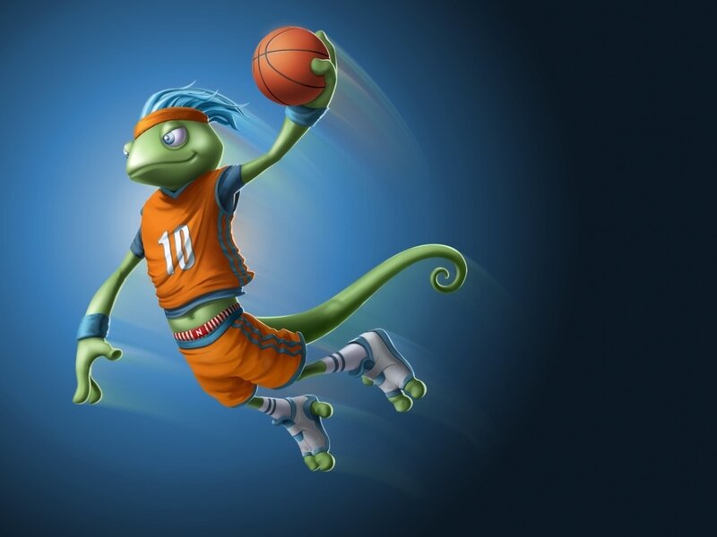Green Chameleon Basketball Player