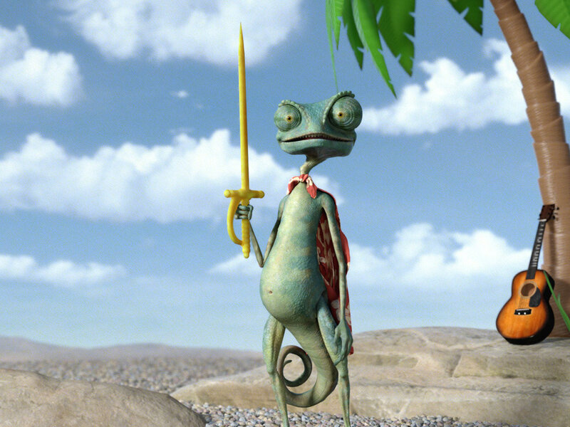 Green Chameleon Character — Blue