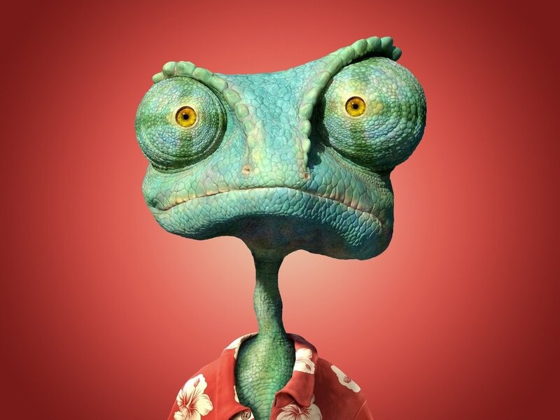 Green Chameleon Character — Red