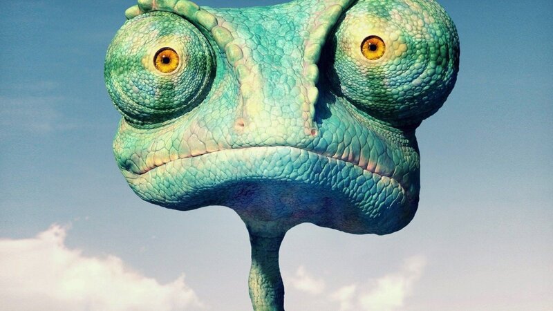 Green Chameleon Head — Blue, Calm, Afternoon, 3d Render