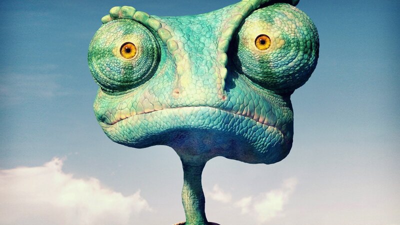 Green Chameleon Head — Blue, Calm