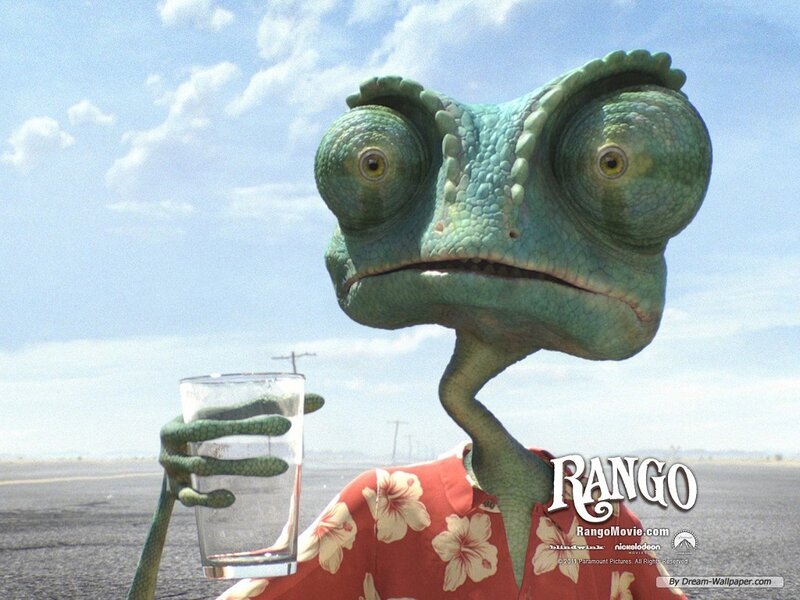 Green Chameleon Holding Glass