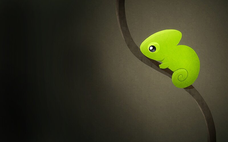 Green Chameleon on Branch — Calm, Digital Art, Brown