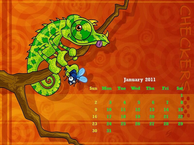 Green Chameleon on Branch — Orange