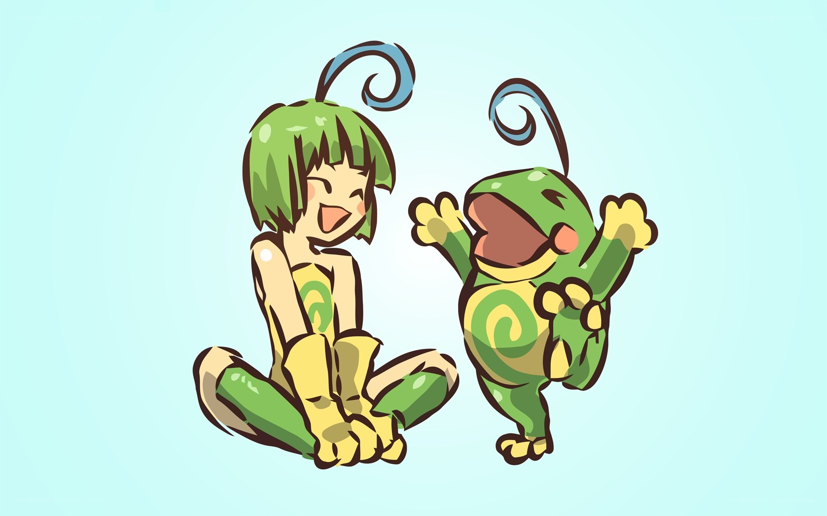 green character and frog companion