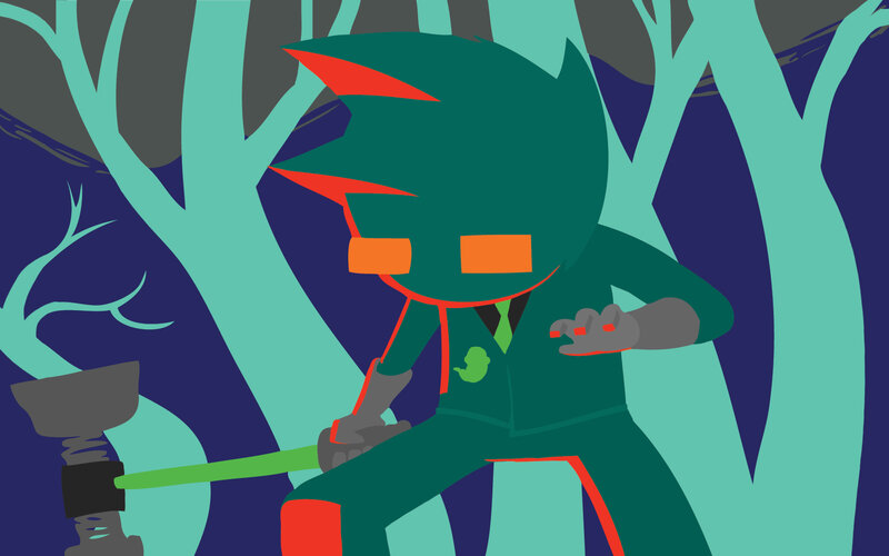 green character in forest