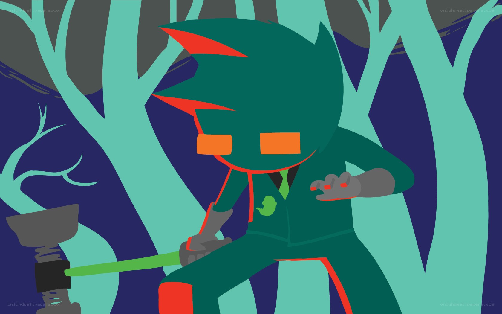 green character in forest