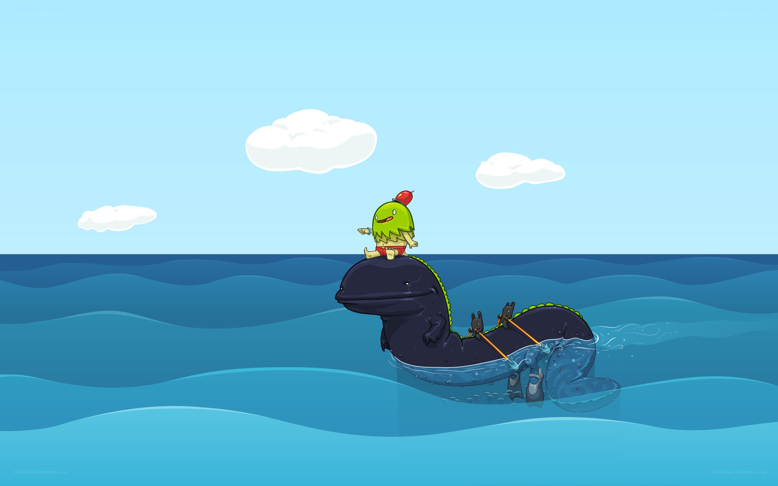 green character on sea creature