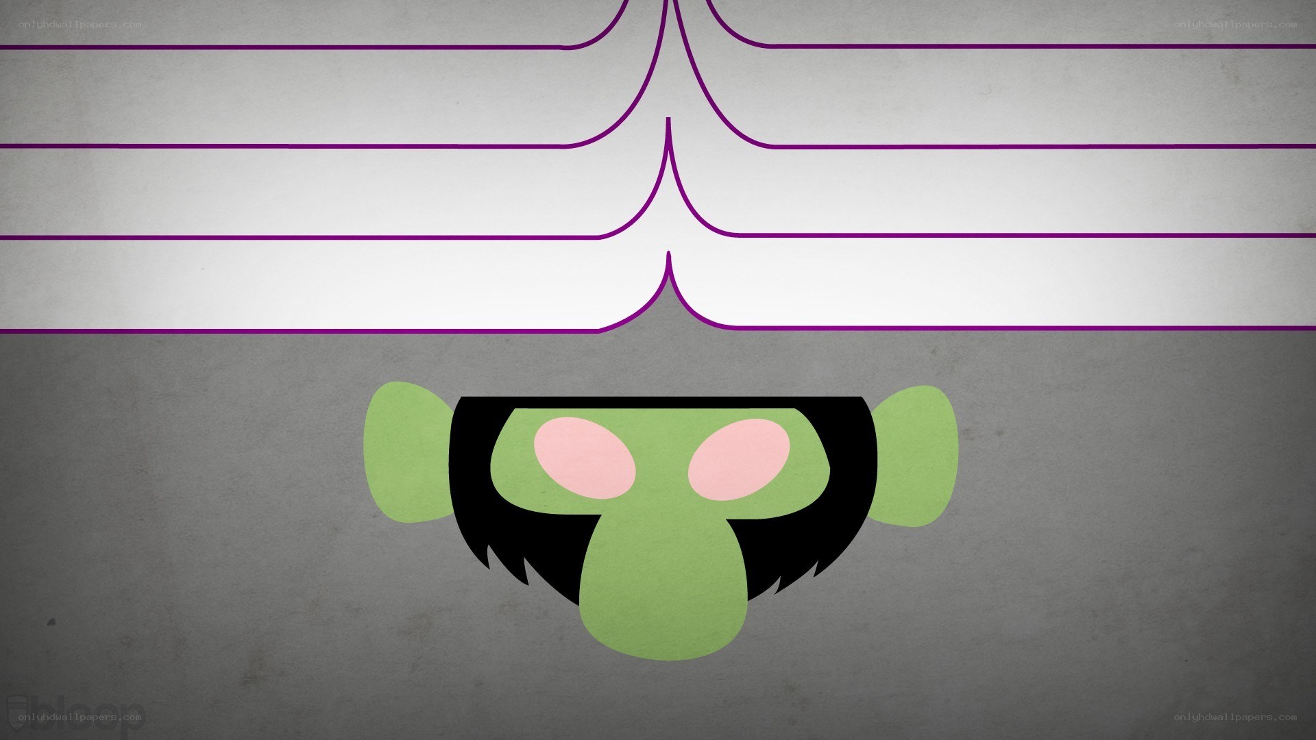 green character under purple lines