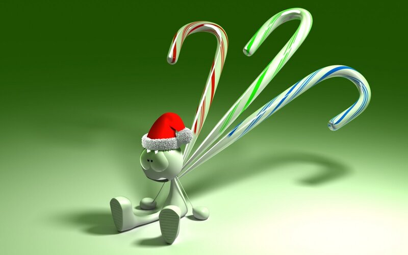 Green Character with Candy Canes — Festive, 3d Render, Candy Canes