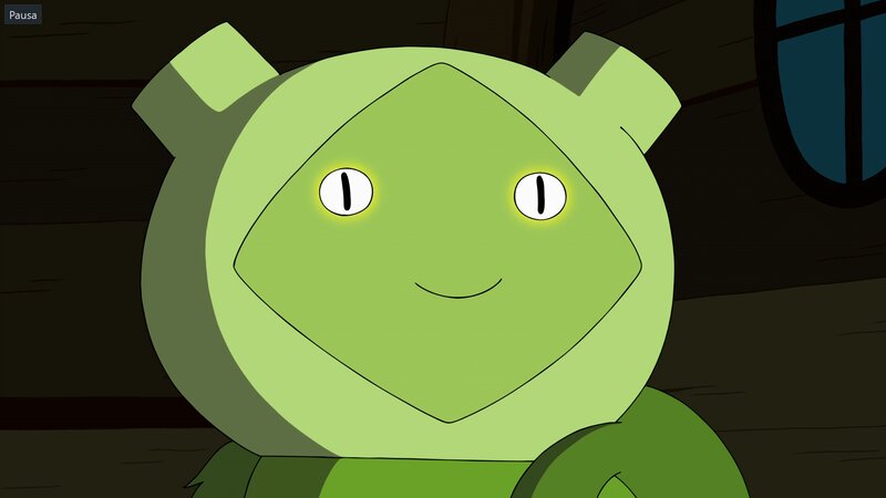 Green Character with Glowing Eyes