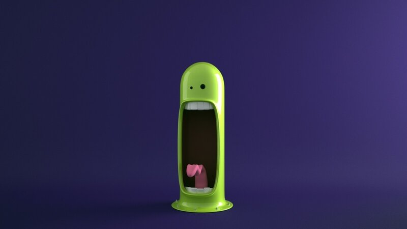 green character with open mouth