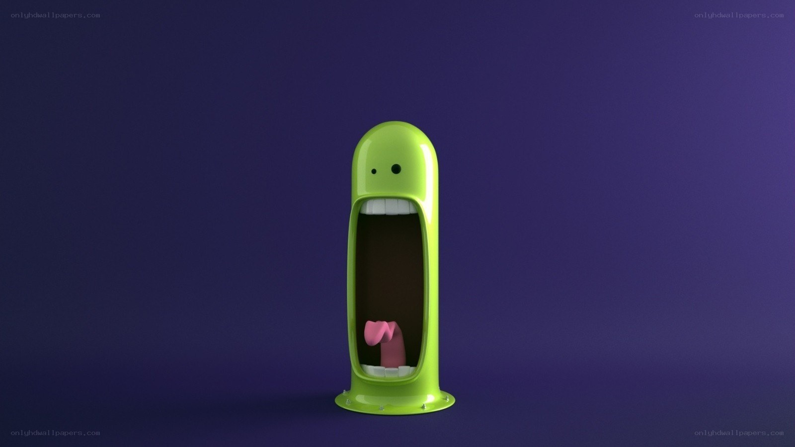 green character with open mouth