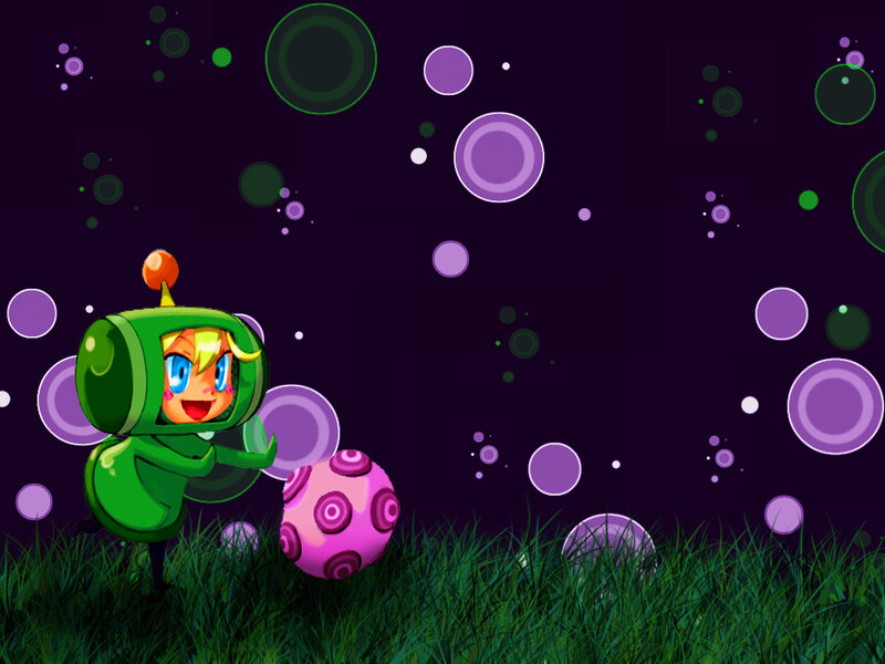 green character with pink ball