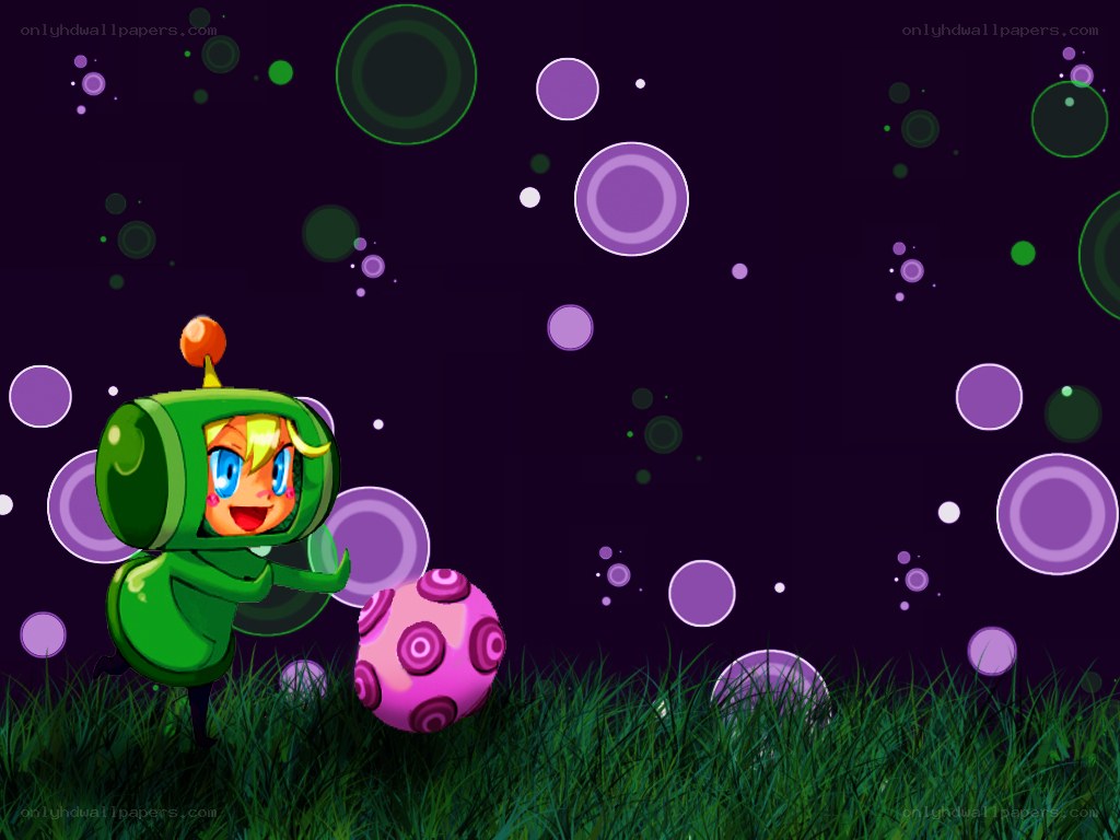 green character with pink ball
