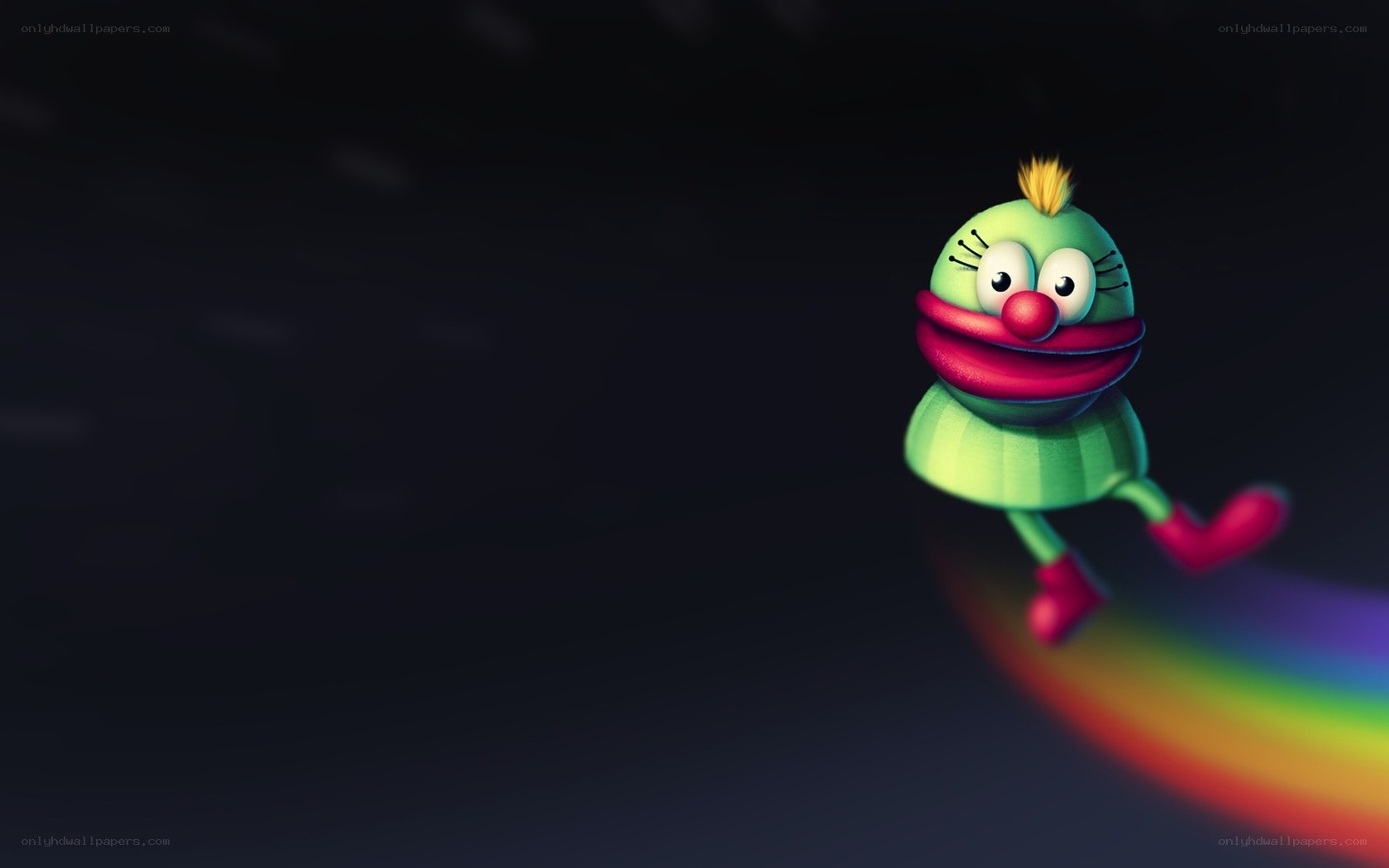 green character with rainbow trail