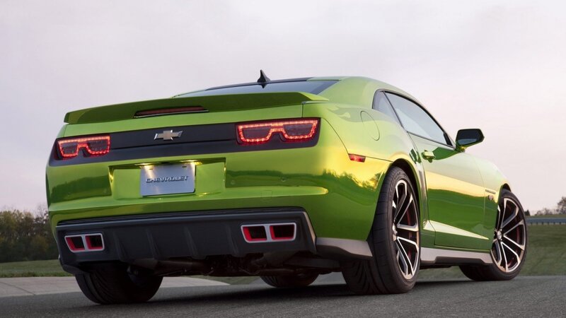 Green Chevrolet Camaro — Calm, Sunset