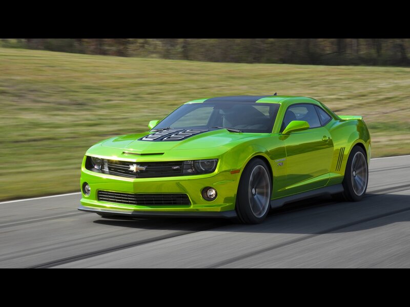green chevrolet camaro on track