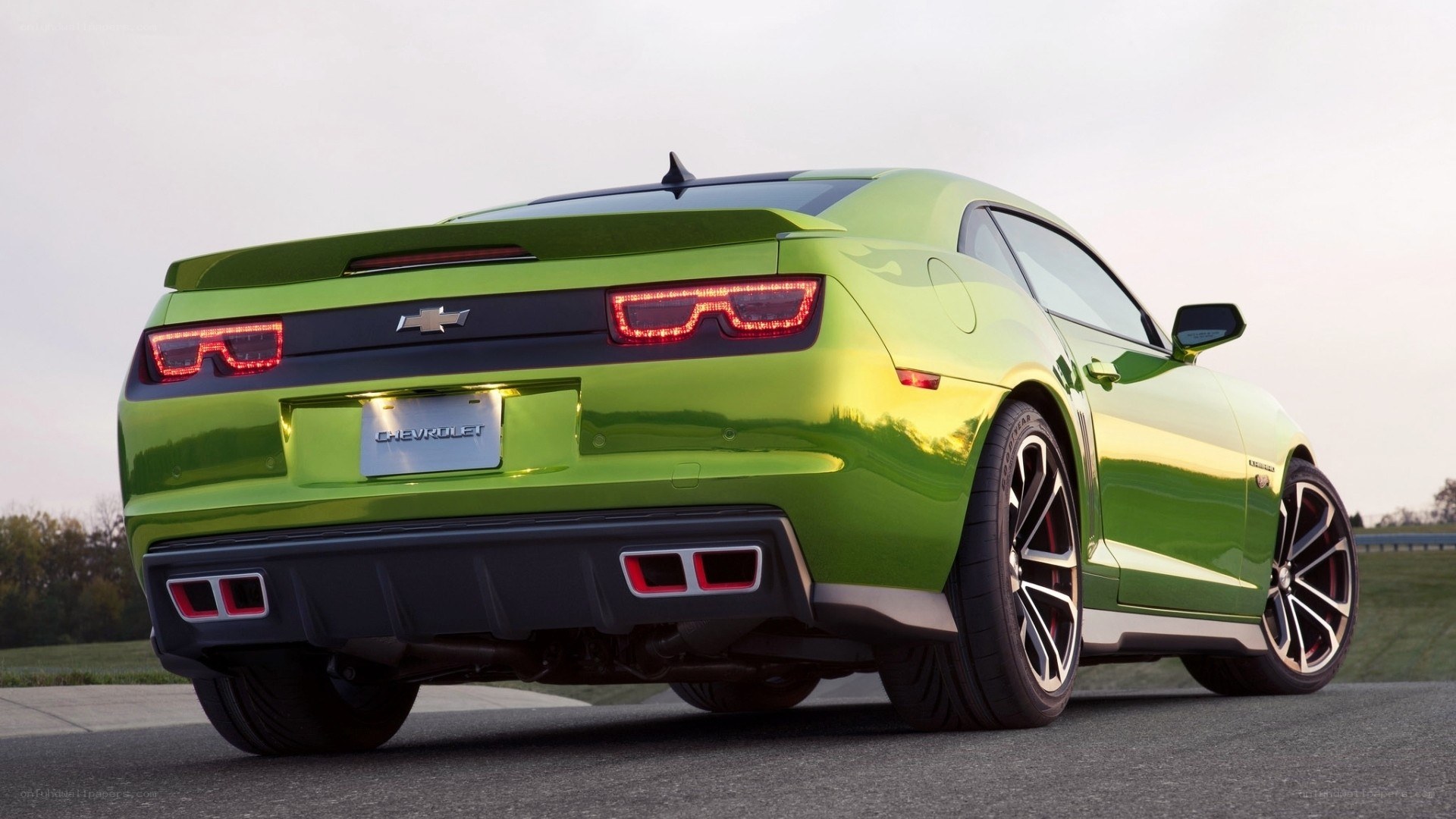 green chevrolet camaro rear view