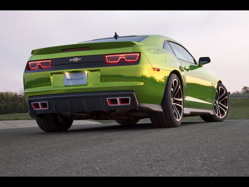 green chevrolet camaro rear view