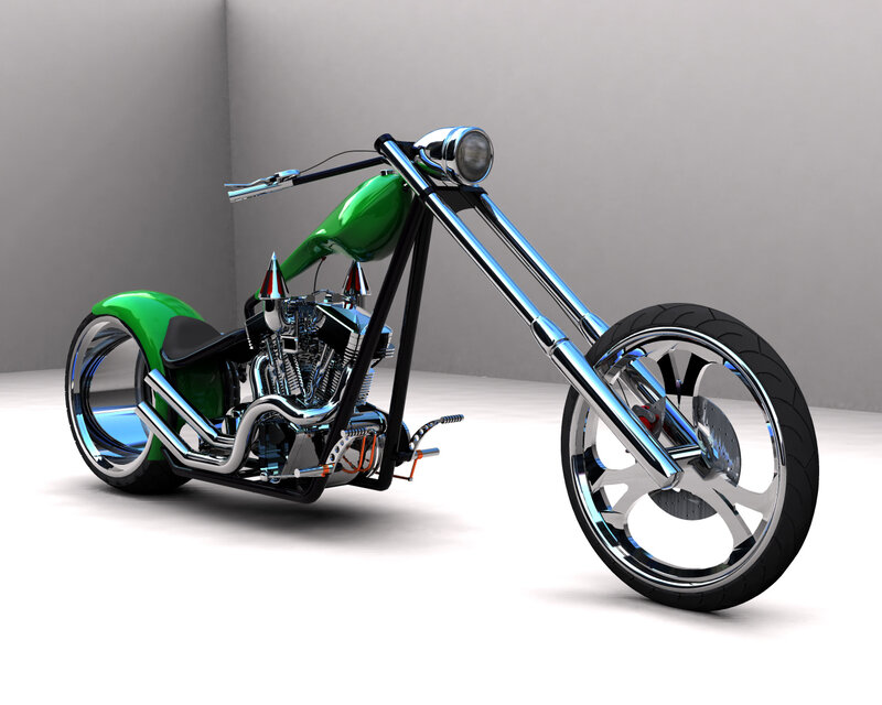 Green Chopper Motorcycle — Neutral, 3d Render