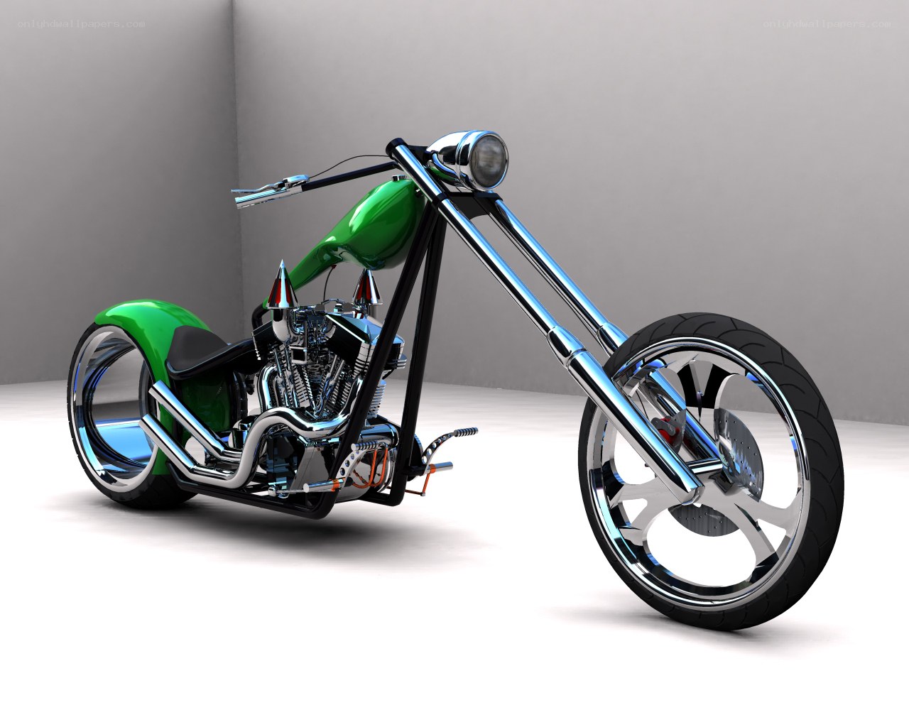 green chopper motorcycle