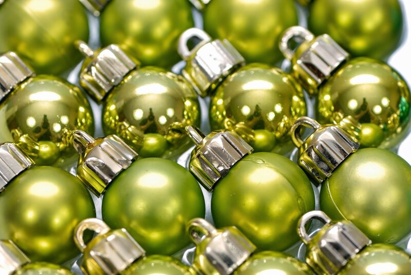 Green Christmas Ornaments — Festive, Photograph, Metal Caps