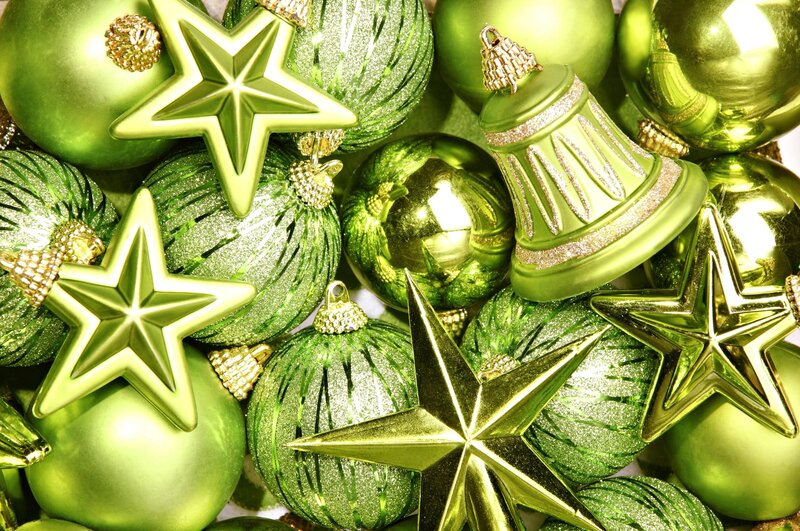 Green Christmas Ornaments — Festive, Photograph