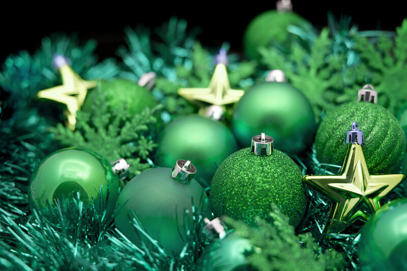 Green Christmas Ornaments — Festive, Winter, Photograph