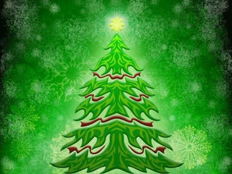 green christmas tree with snowflakes