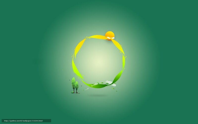 Green circle with sun and trees