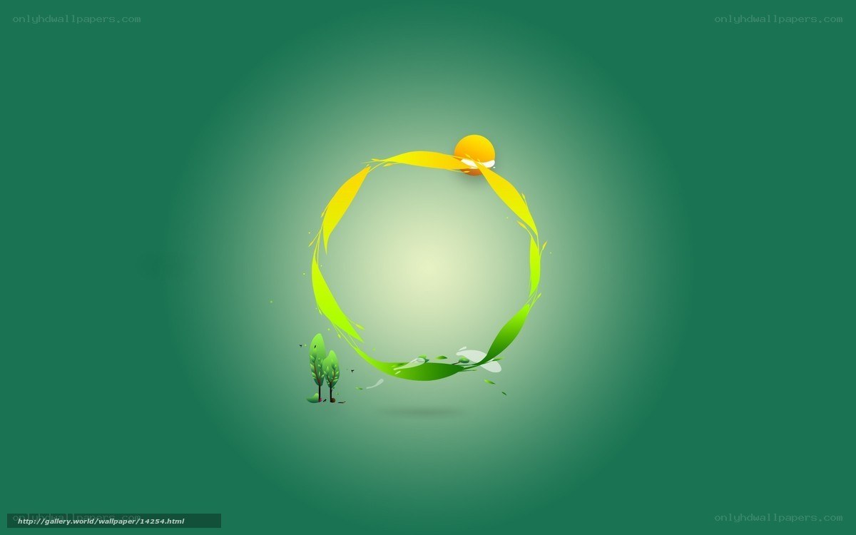Green circle with sun and trees