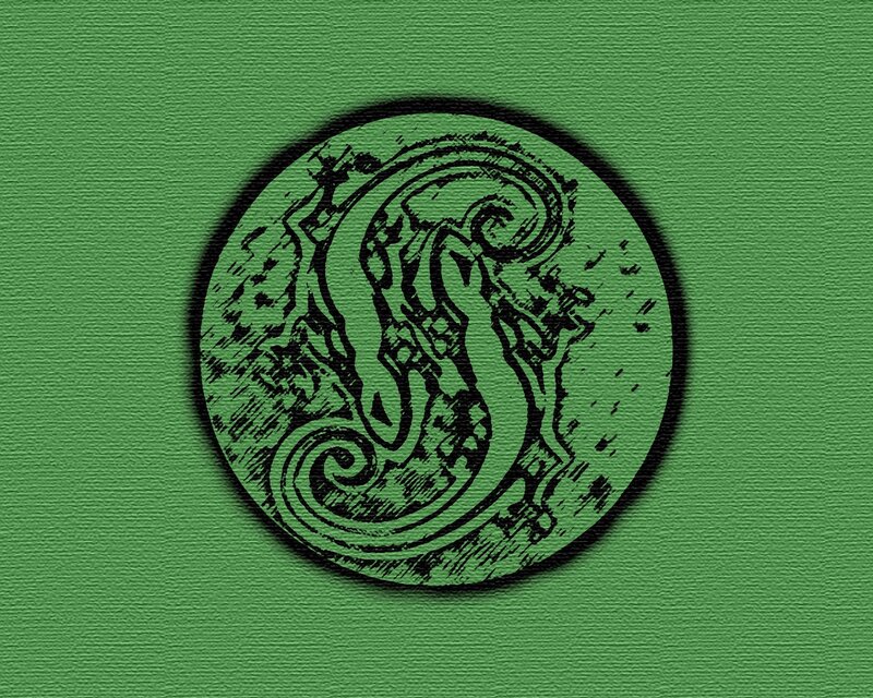 green circular emblem with lizard design