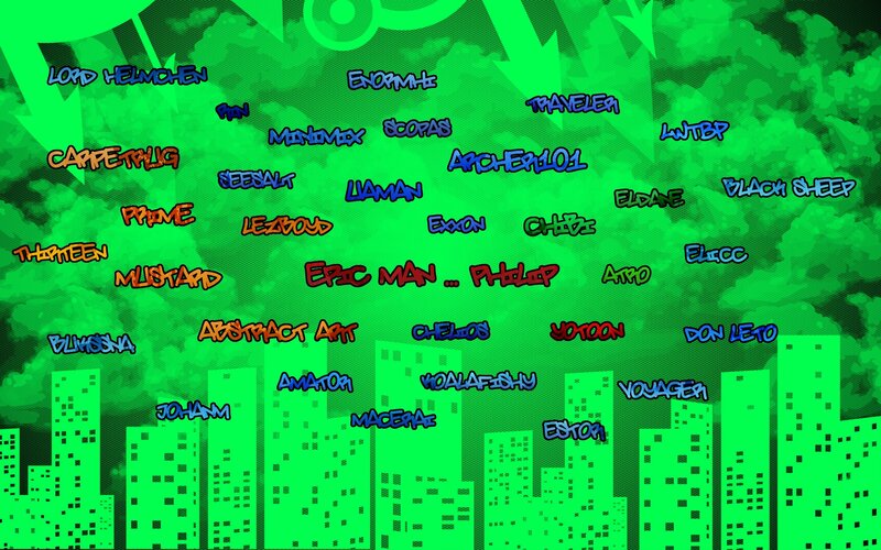 green city skyline with names