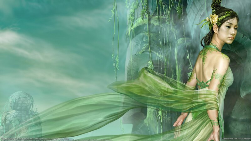 green-clad woman in forest