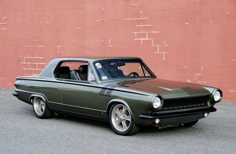 Green Classic Car — Calm, Afternoon, Photograph, Brick Wall, Asphalt