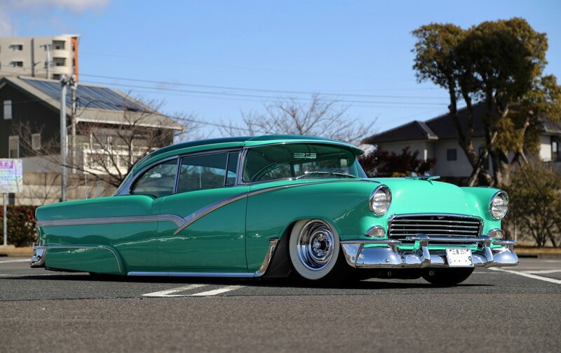Green Classic Car — Calm, Afternoon, Photograph, Building, Tree