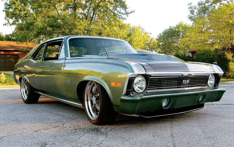 Green Classic Car — Calm, Afternoon, Photograph, Trees, House